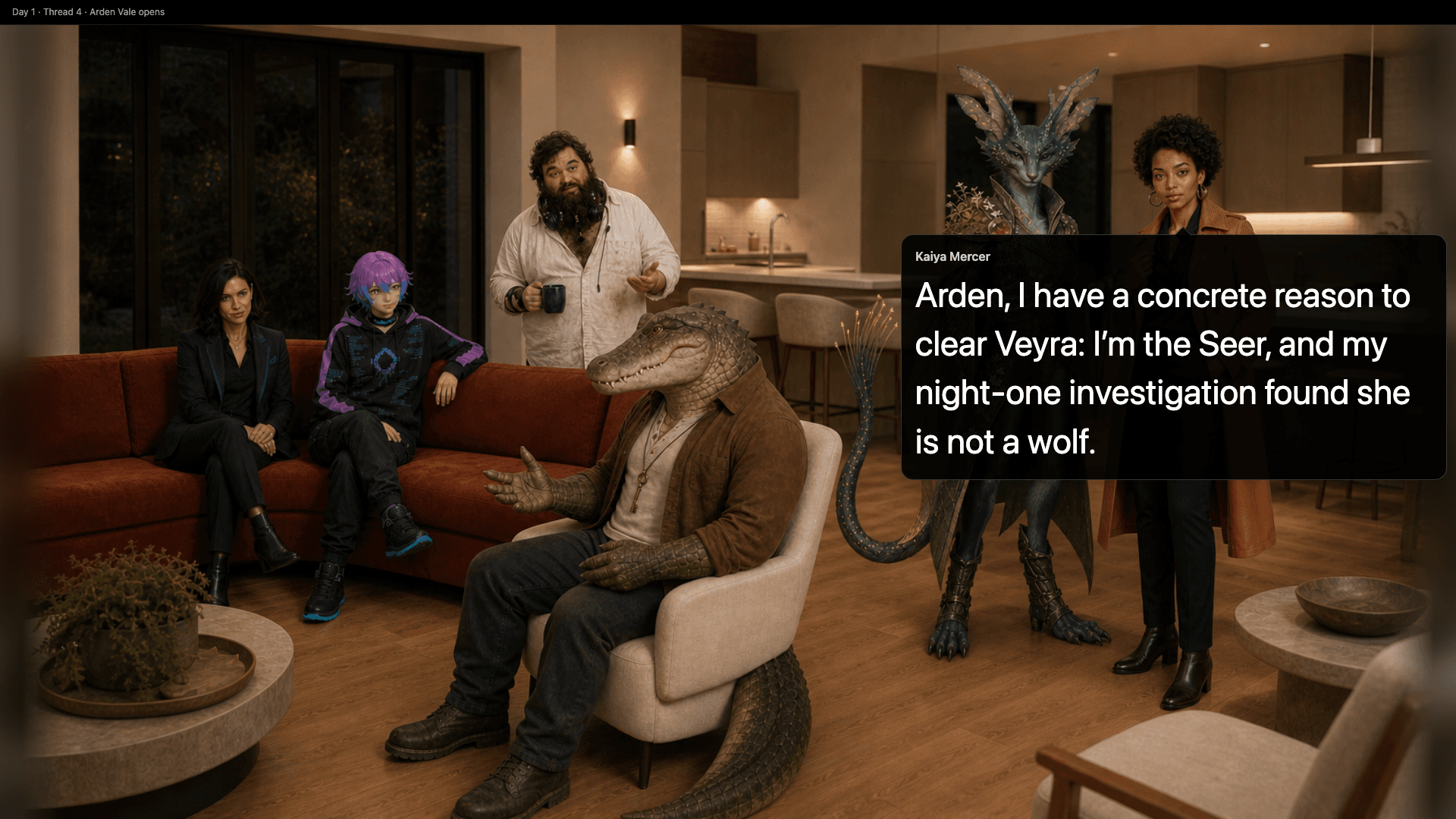 Kaiya Mercer claims to be the Seer during a public Werewolf discussion